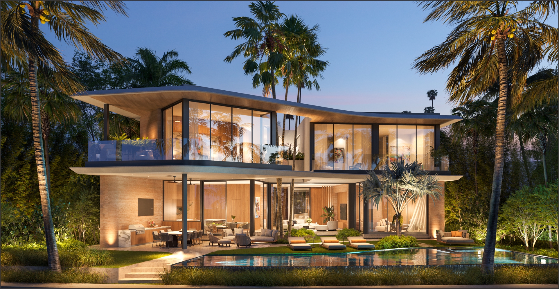 Amazing luxury home in Miami with modern architecture, large windows and a great pool area.